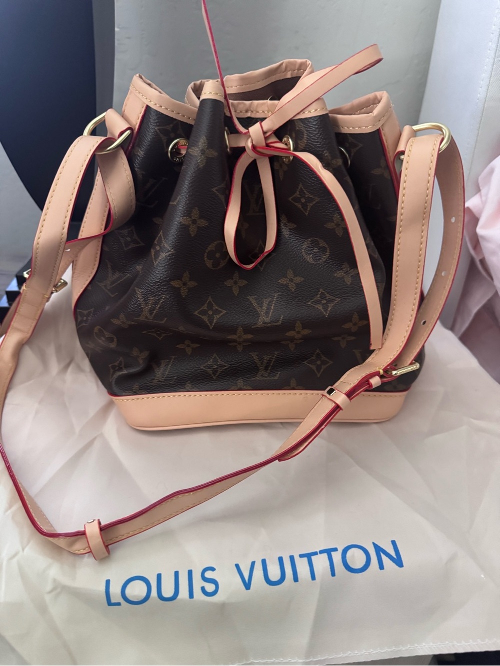 Louis Vuitton Monogram Canvas Bucket Bag with Beige-Pink Vachetta Trim